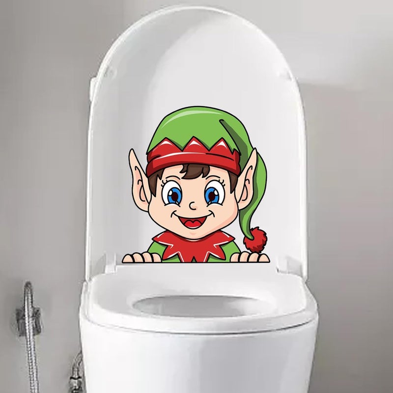 Nouiroy Christmas Elf Toilet Seat Lid Stickers,Self-Adhesive Elf Toilet Seat Decals DIY Removable Waterproof Toilet Sticker Christmas Decor Decals (Long Eared Elf) - Image 1